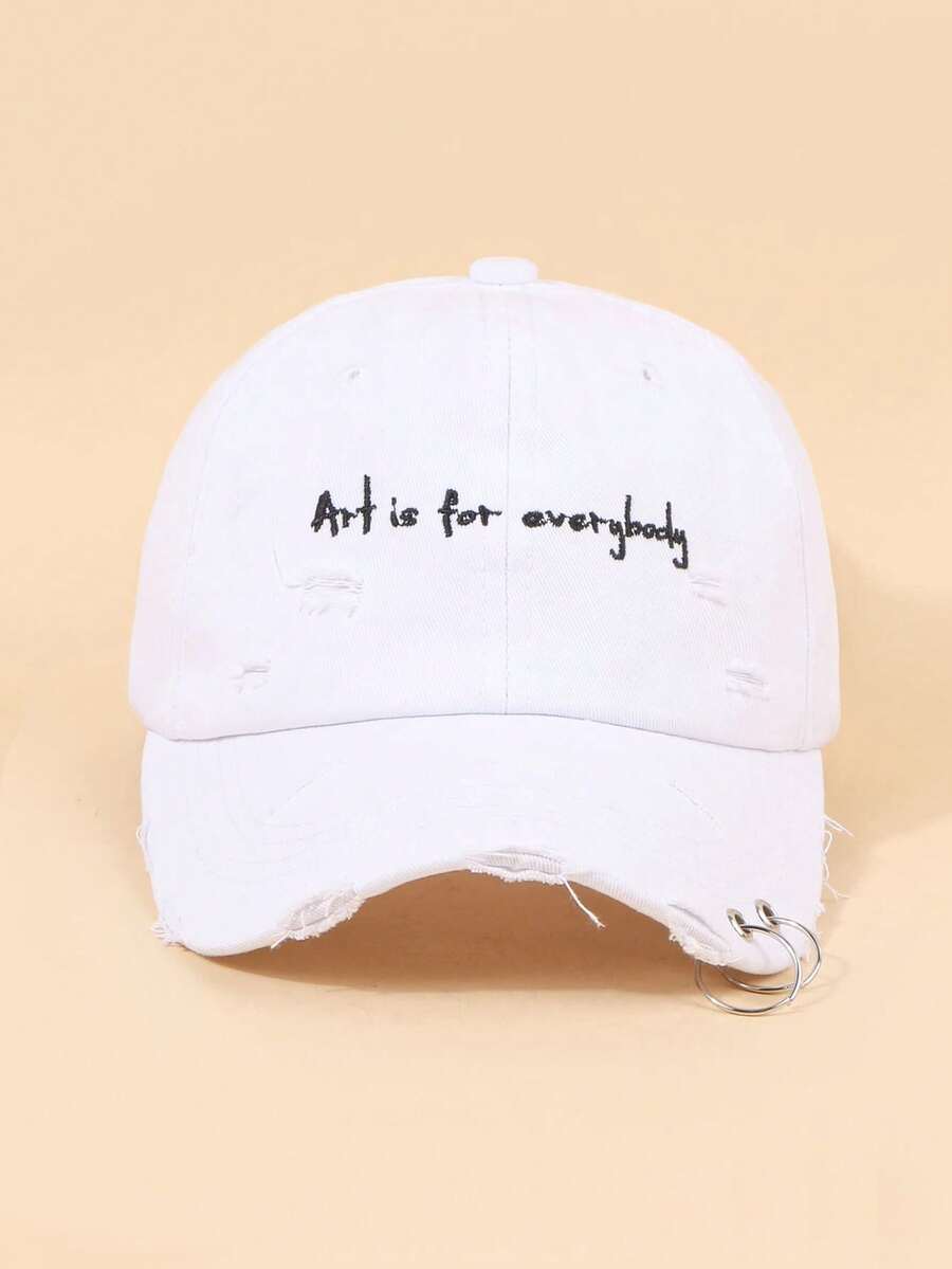 Casquette Art Is For Everybody effilochee et brodee blanche de face