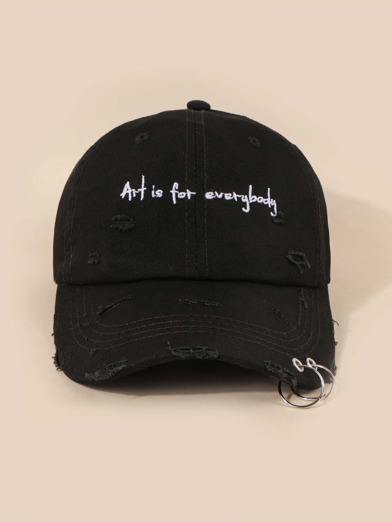 Casquette Art Is For Everybody effilochee et brodee noir de face 