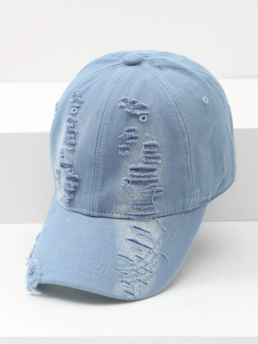 casquette delavee style efilochee bleu clair de haut 