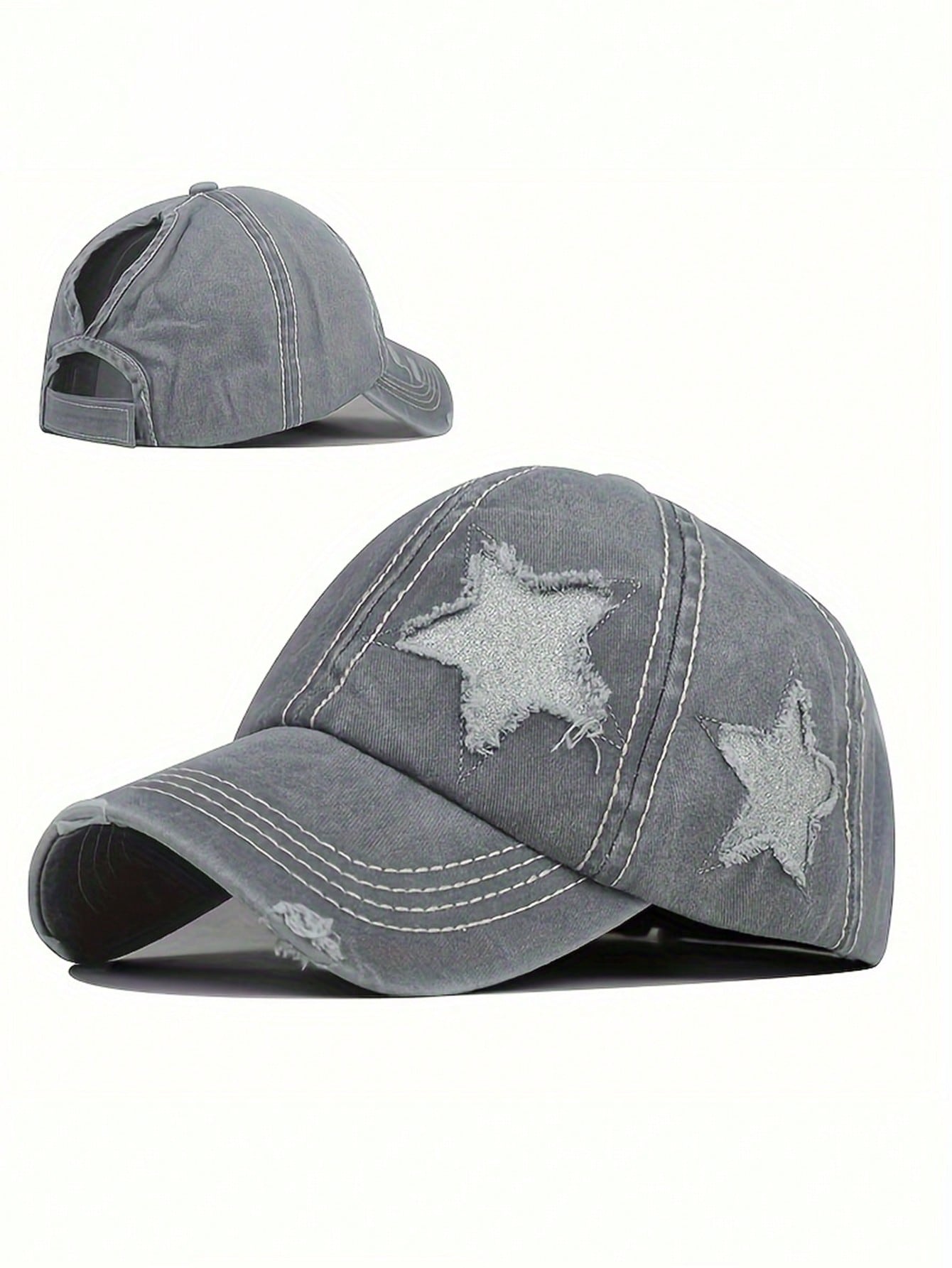 casquette femme etoile brodee effilochee grise