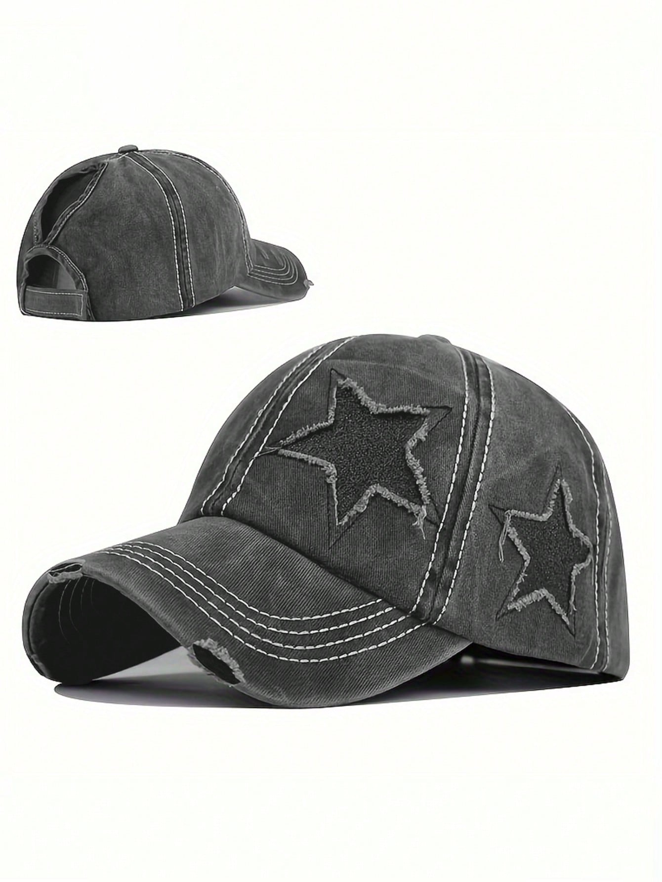 casquette femme etoile brodee effilochee noir