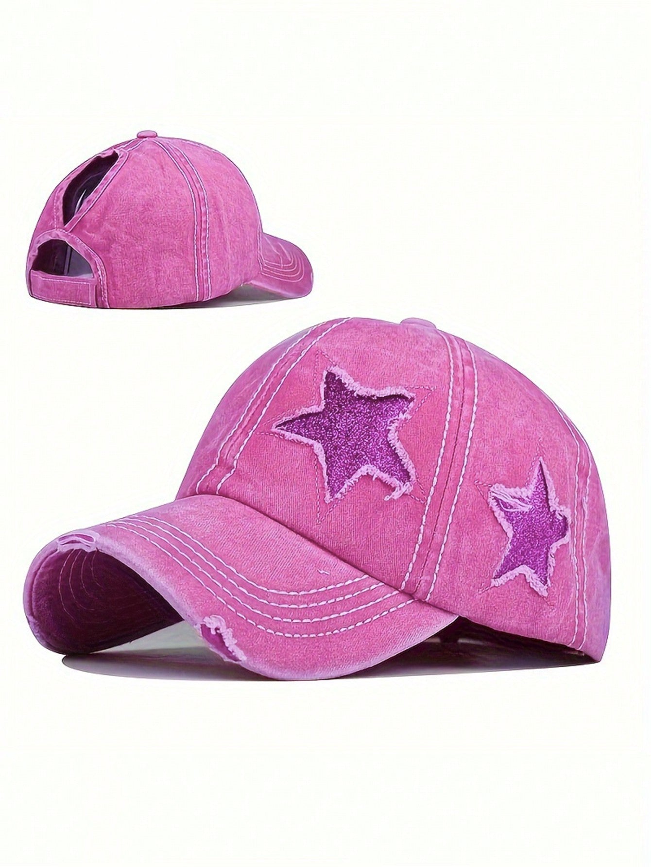 casquette femme etoile brodee effilochee rose