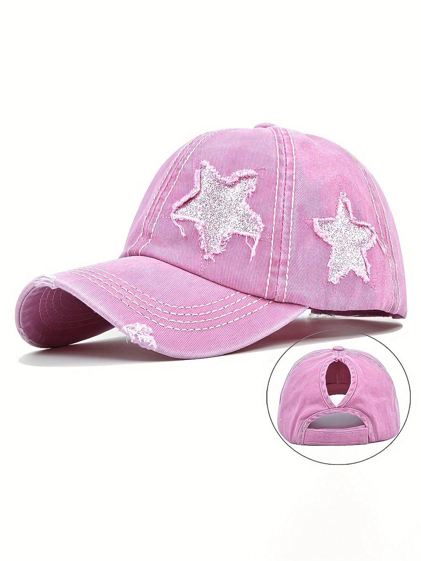 casquette femme etoile brodee effilochee rose bonbon