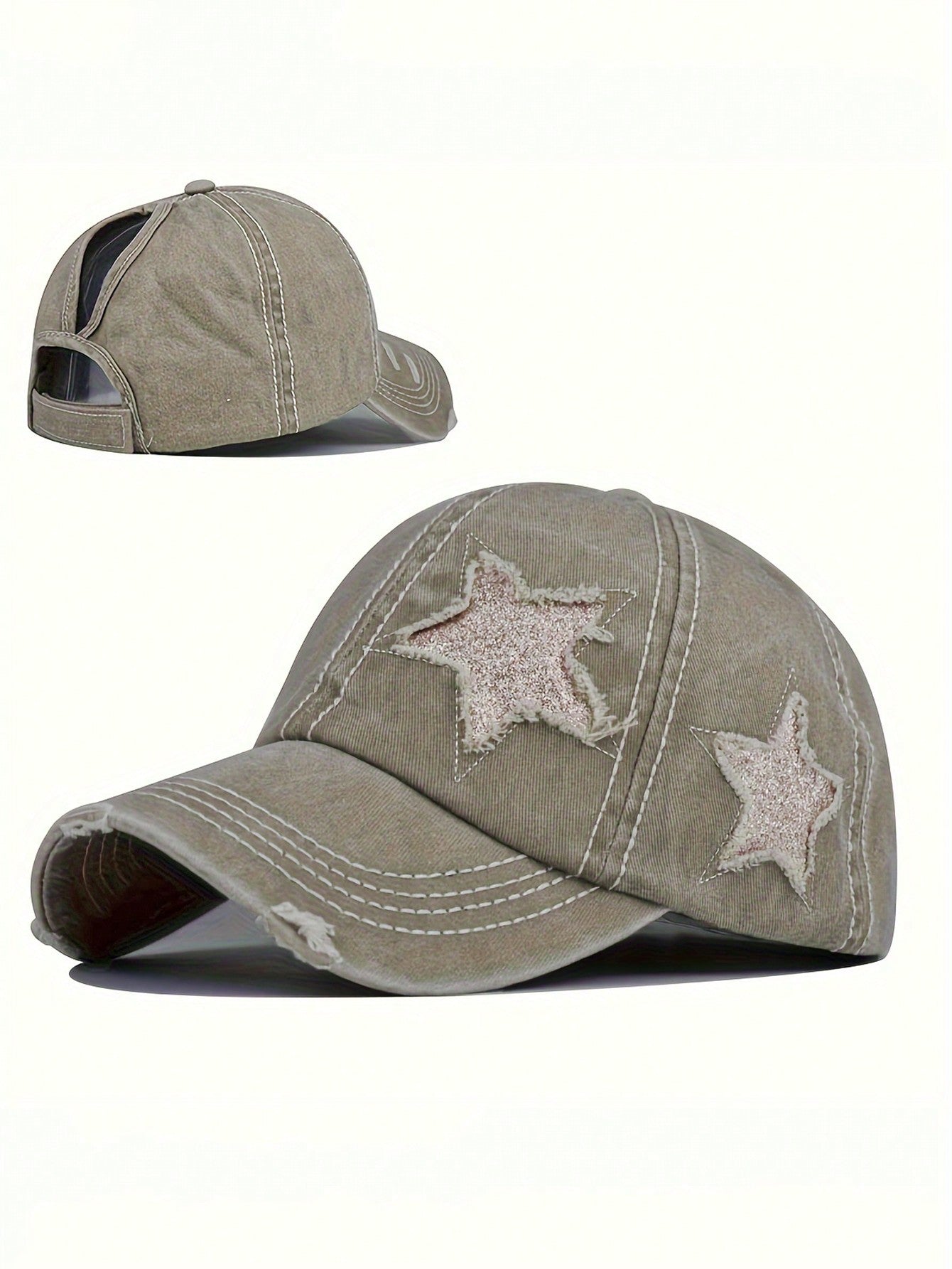 casquette femme etoile brodee effilochee verte