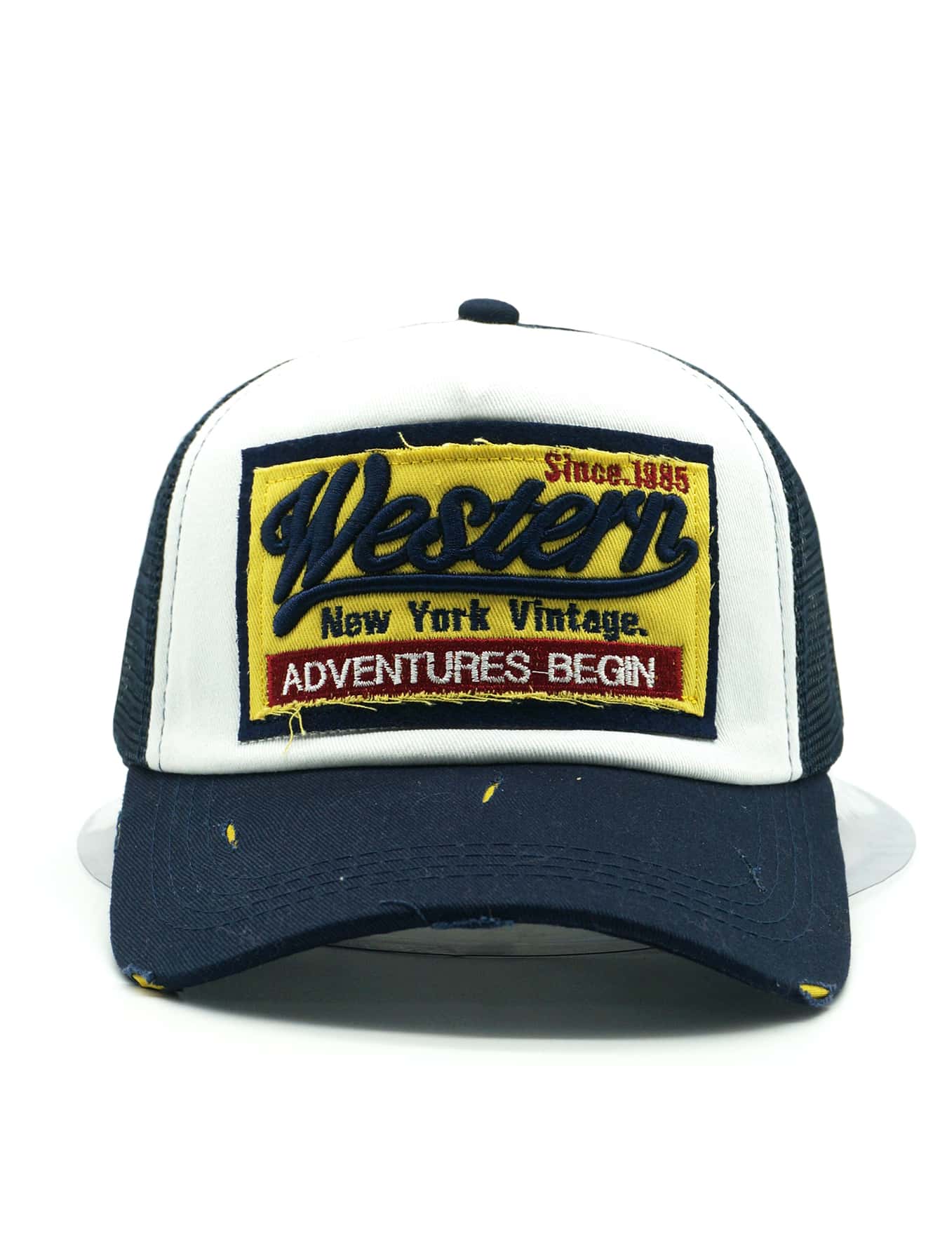 casquette western vintage brodee efilochee bleu de face 