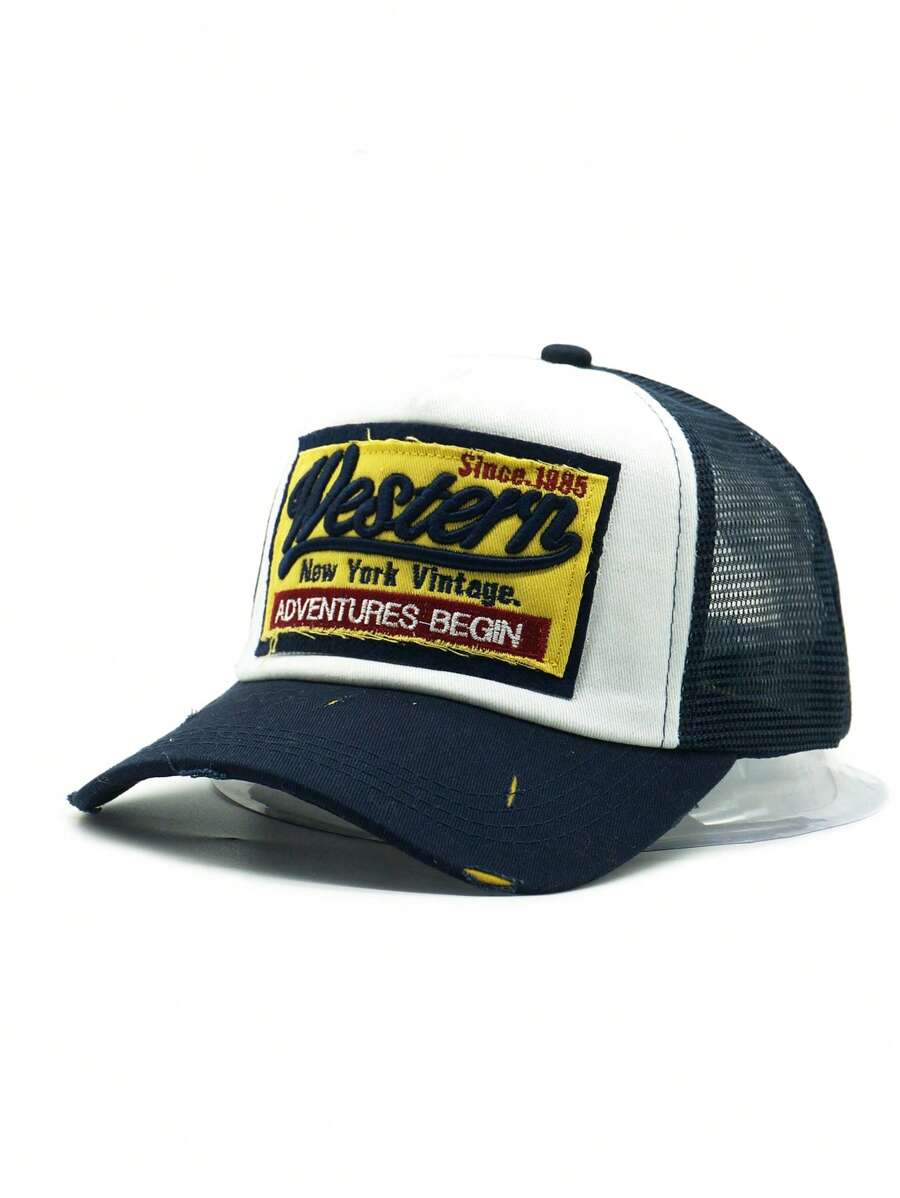 casquette western vintage brodee efilochee bleu et jaune