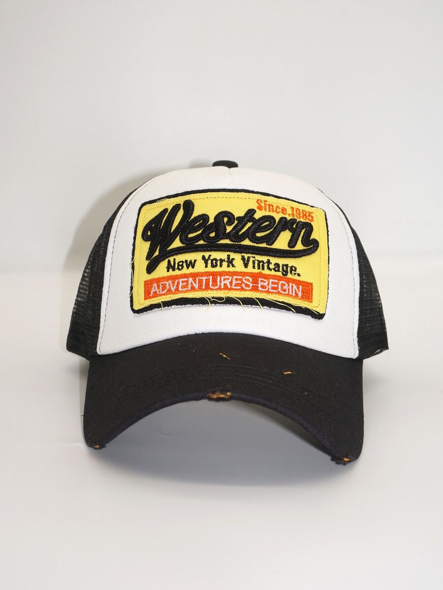 casquette western vintage brodee efilochee noire de face