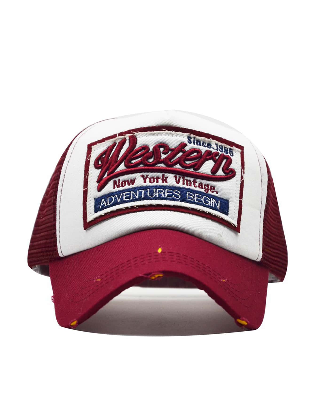 casquette western vintage brodee efilochee rouge de face